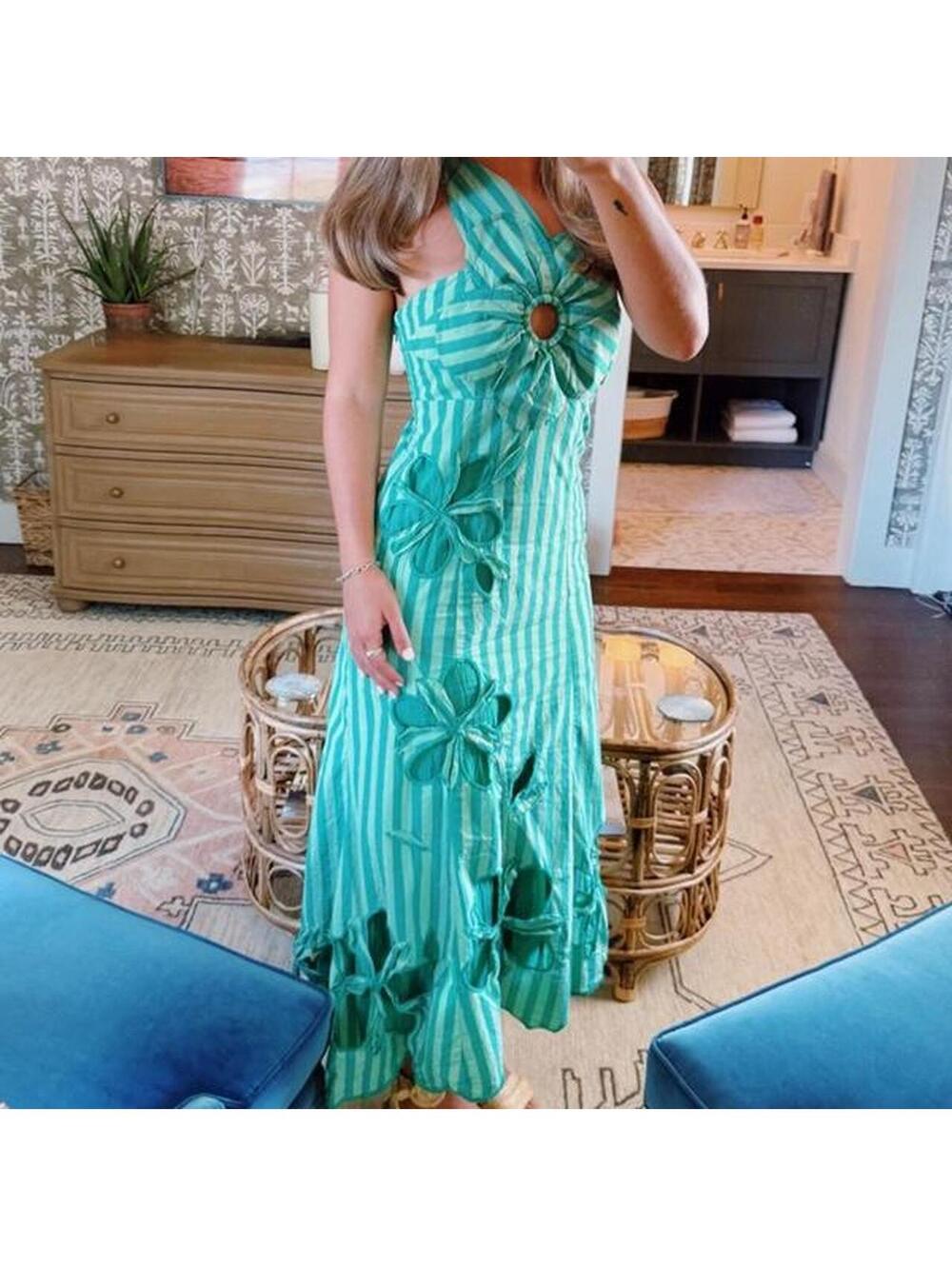 Anthropologie Amara One-Shoulder Cutwork Midi Dress